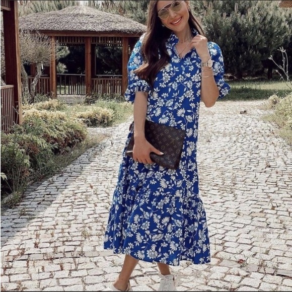 ZARA RUFFLED PRINT FLORAL MIDI DRESS - Picture 2 of 4